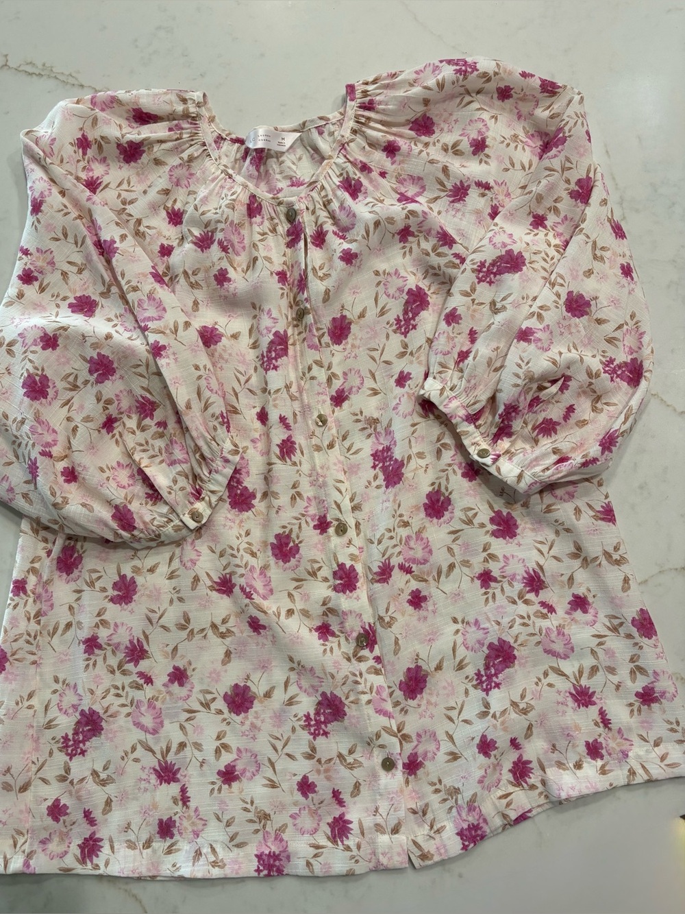 Lauren Conrad floral button top, size M